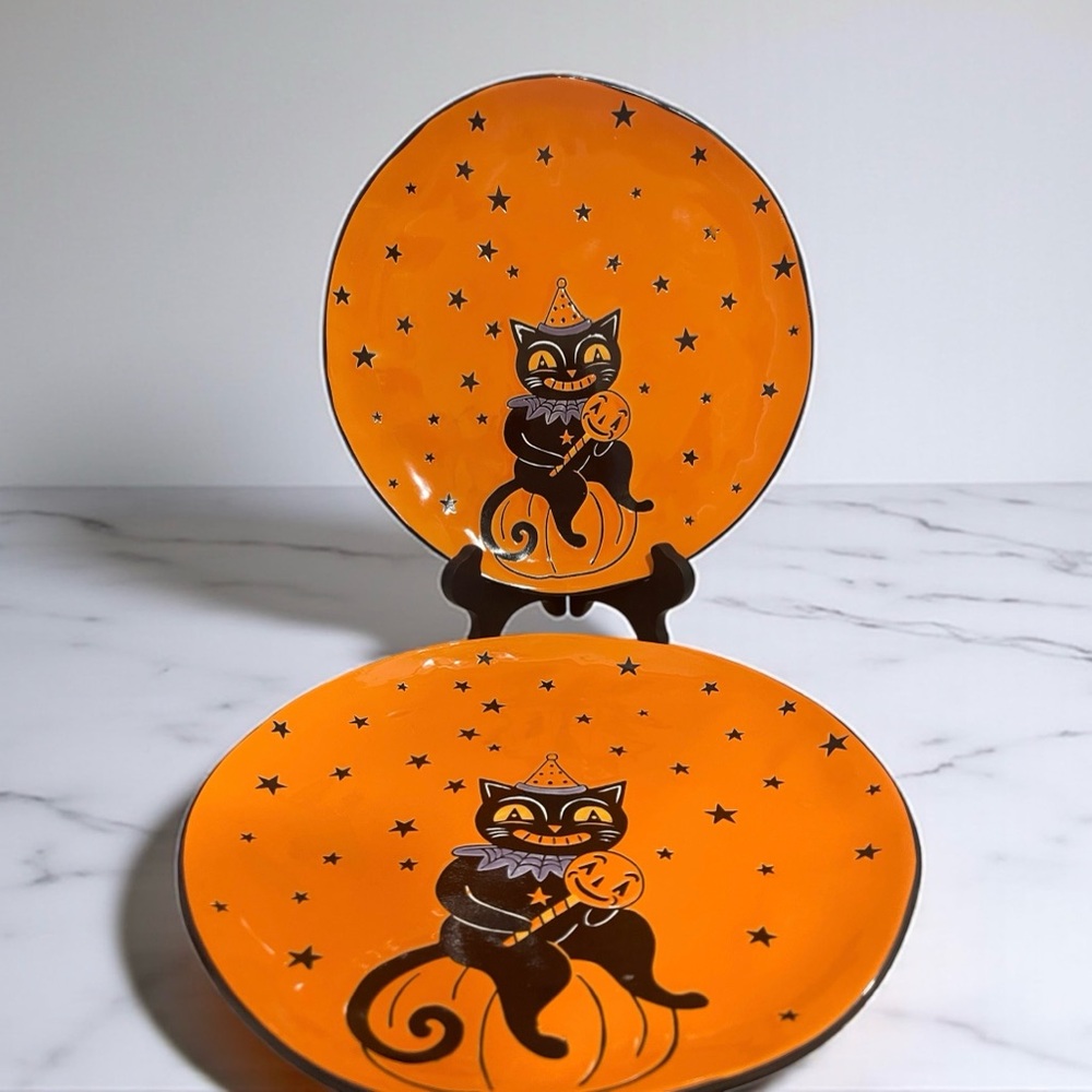 Orange Ceramic Halloween Dinner Plates by ELT + ANA set of 2